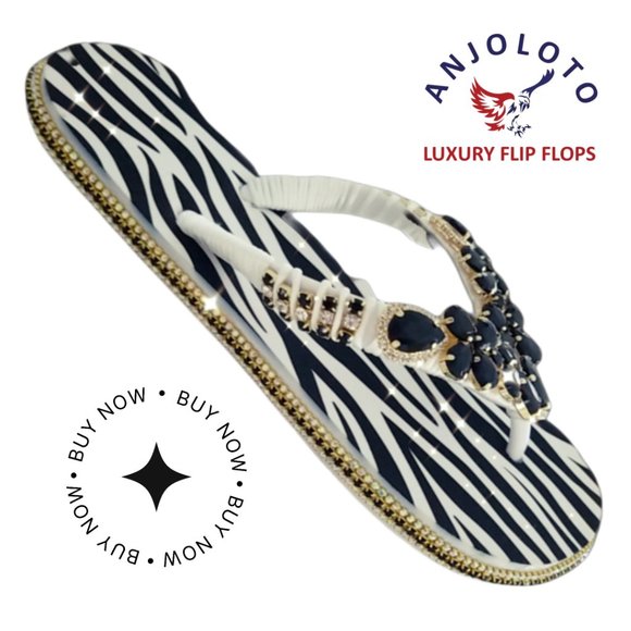 Women's Luxury zebra print flip flops with crystals and rhinestones all occasion - Picture 16 of 16